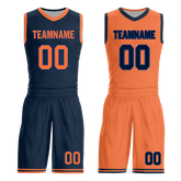 Custom Blue Orange Classic Style Reversible Basketball Uniform Personalized COOLMAX BBJR-D017015